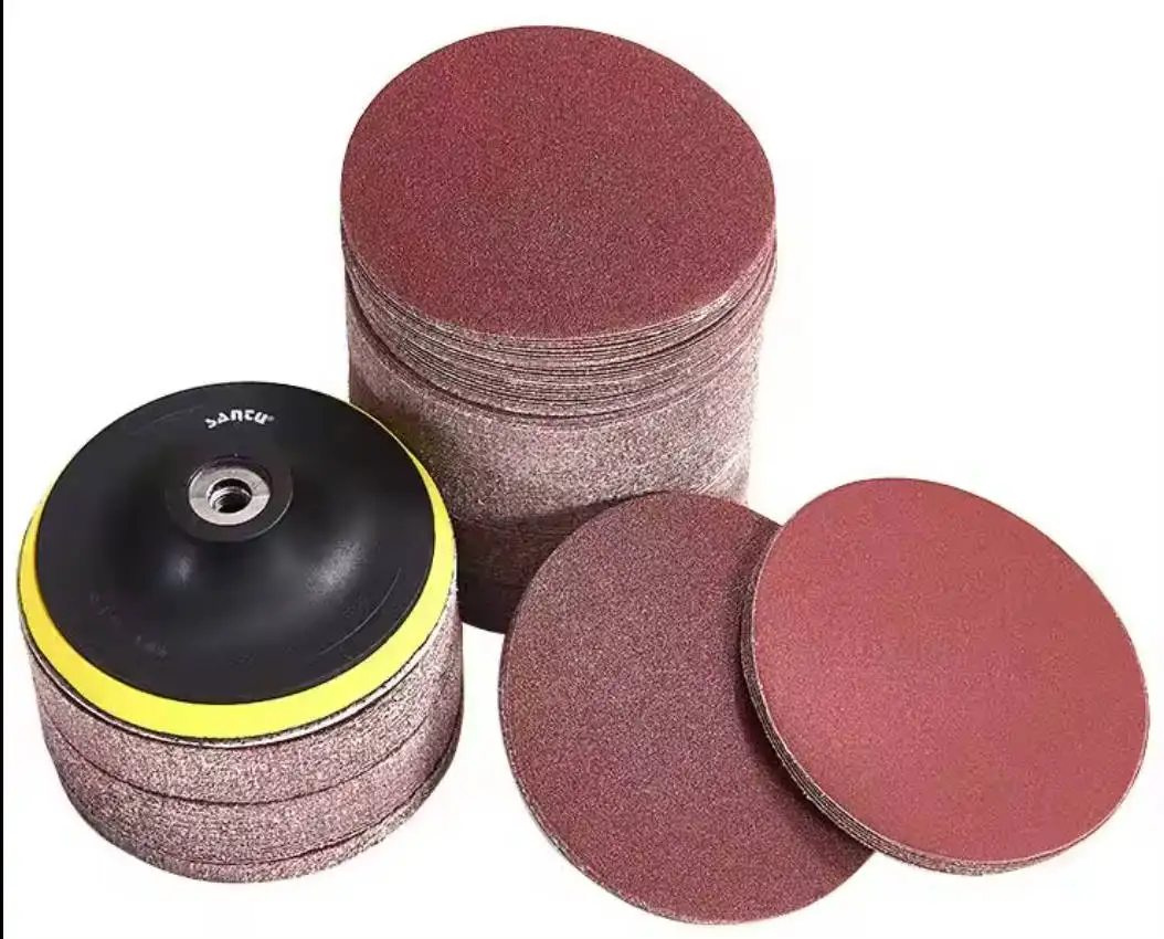 Red Aluminum Oxide sandpaper 3/4/5/6 inch no holes Round sanding disc P40-P1000 grits hook and loop for polishing wood and metal