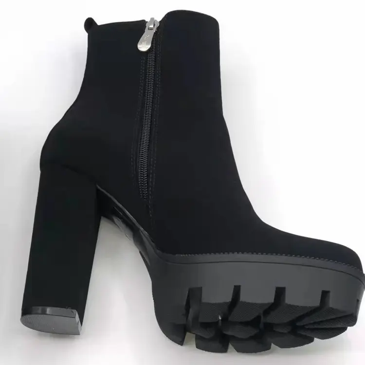 PDEP venta al por mayor negro plataforma grueso tacón botas cremalleras de diseño de moda de las mujeres tobillo botas cuña