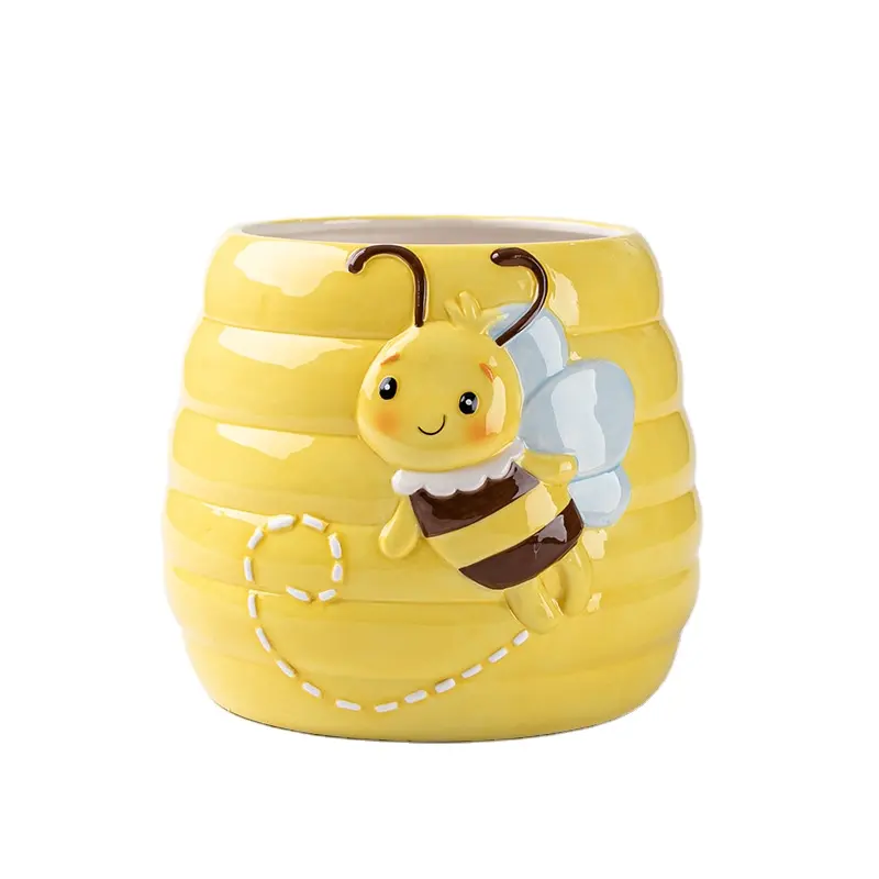 Vasi in ceramica ape gialla dipinta su misura, vaso in ceramica a forma di alveare