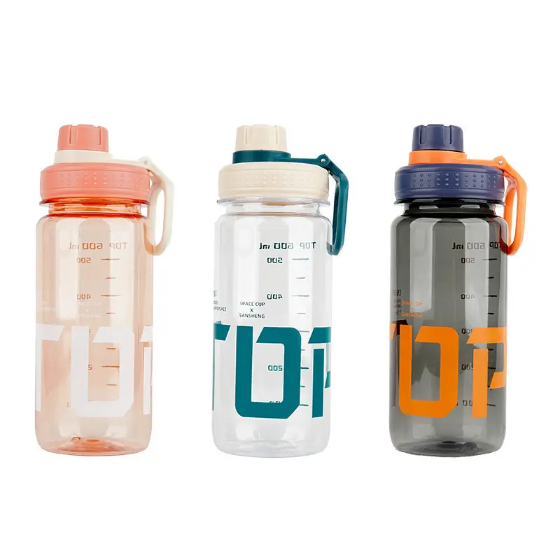 Botella de agua creativa de alto nivel con logotipo personalizado, botella de agua portátil de 600ml, taza de agua deportiva de plástico de 1 litro, venta al por mayor