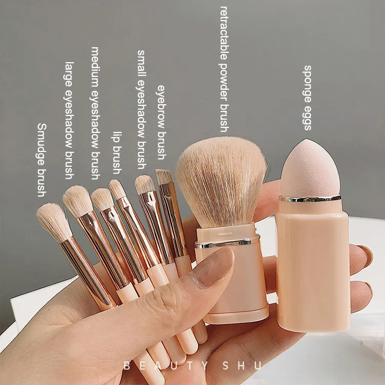 Commercio all'ingrosso Mini Private Label 8 in 1 Set di pennelli per trucco professionale logo personalizzato Soft Travel pennello per trucco vegano di alta qualità