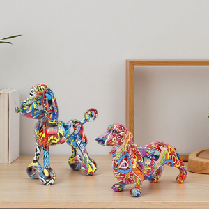 Redeco Đầy Màu Sắc Graffiti Gấu Bức Tượng Pop Nghệ Thuật Bóng Con Chó Đồ Trang Trí Dachshund Tác Phẩm Điêu Khắc Nhựa Động Vật Bức Tượng Nhỏ Cho Hiện Đại Nhà - Product Image 4