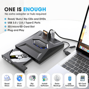 Reproductor de CD/DVD externo, lector, escritor, unidad de disco óptico con lector de tarjetas SD y puertos de entrada USB 3,0 + 2,0 + tipo C para ordenador portátil - Product Image 6