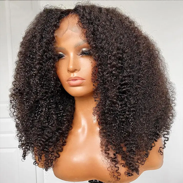 Pelucas humanas para mujer, cabello virgen, 8-30 pulgadas, afro mongol, cabello virgen rizado, peluca frontal de encaje completo transparente con cabello de bebé