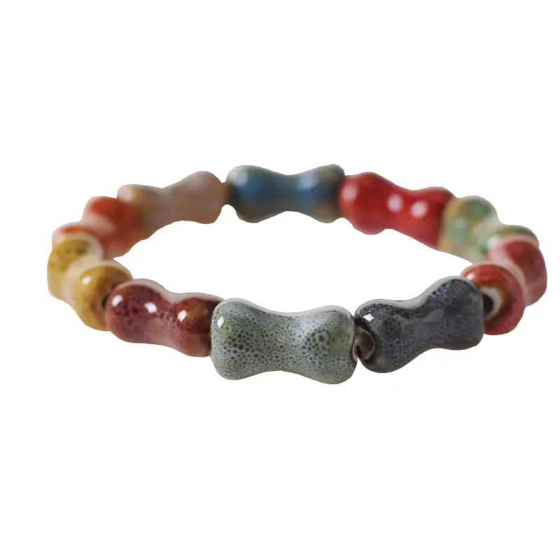 Vente en gros de bijoux en céramique nouvelle mode bracelet de perles de fleur glaçure bracelet décontracté multicolore