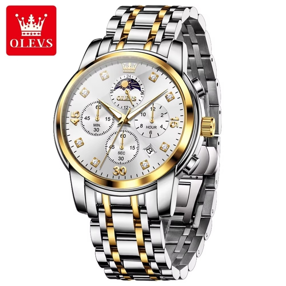 3 white dial silver gold strap