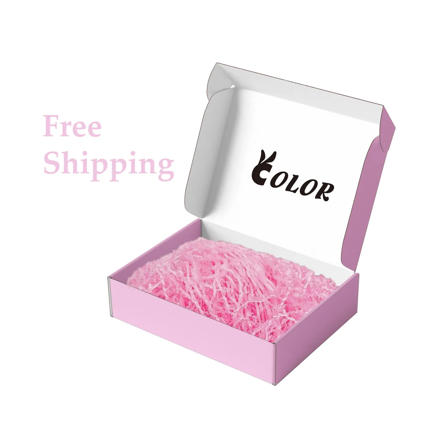 Kostenloser Versand Paket Pink Custom ized Wellpappe Wimpern Verpackungs box, Wimpern Versand papier boxen mit voller Farbe Crinkle