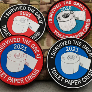 バッグハット用生地紙パターンパッチ2020年トイレットペーパーCRISISの素晴らしい丸い赤い刺繍面白いレターパッチを生き残りました - Product Image 3