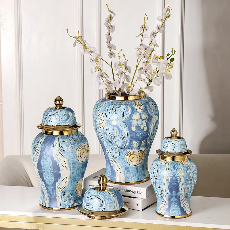 Van Gogh placcato oro linea vaso di zenzero in ceramica di lusso vaso moderno per la decorazione della casa per vaso in ceramica