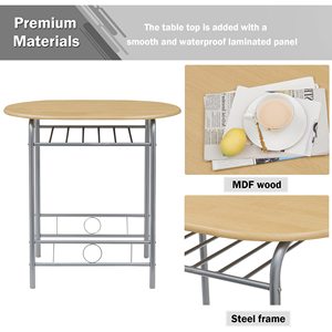 <strong>3</strong> Piece Wood Round <strong>Table</strong> &amp; Chair <strong>Set</strong> for Dining Room Kitchen Bar Breakfast With Wine Storage Rack Space Saving - Product Image 4