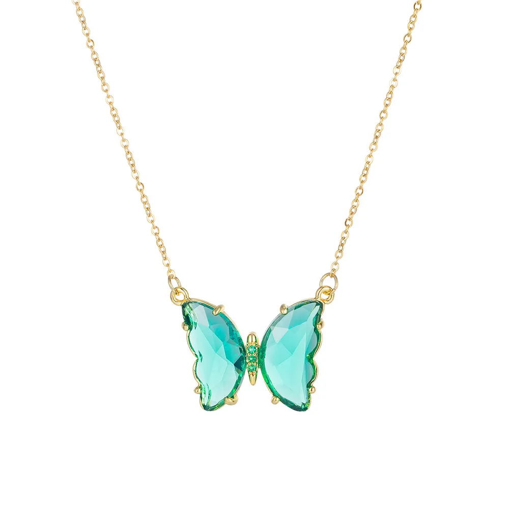 Collier En Acier Inoxydable Papillons Mode Glas Kristall Schmetterling Fee Titan Stahl Nische Anhänger weibliche Halskette