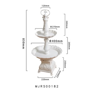 INNOVA复古花卉设计乡村白色圆形金属2层储物复古食物托盘现货 - Product Image 4