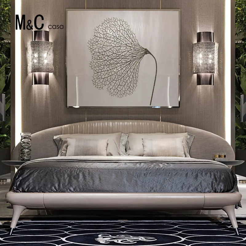 Cama italiana de luxo do quarto, cama do quarto do tamanho king do tecido macio 180*200 estilo moderno estante estante cama