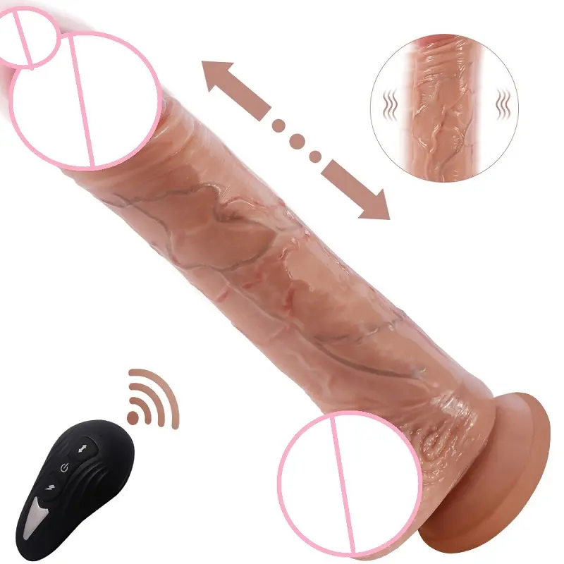 Giocattoli del sesso di vendita caldi vibratore telescopico telecomandato del pene realistico gigante per la donna