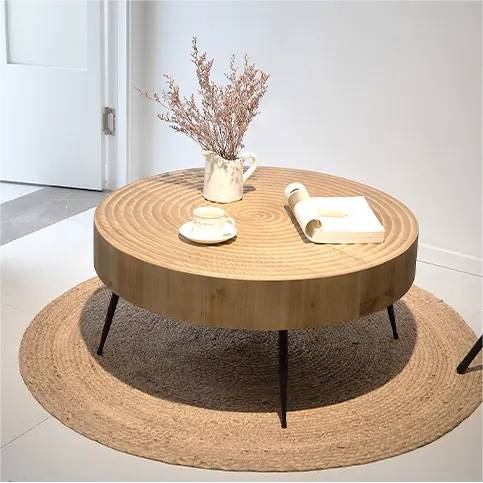 Bureau de thé moderne et intelligent en métal, marbre de noyer sud-américain avec Table basse en bois rond de salon bon marché