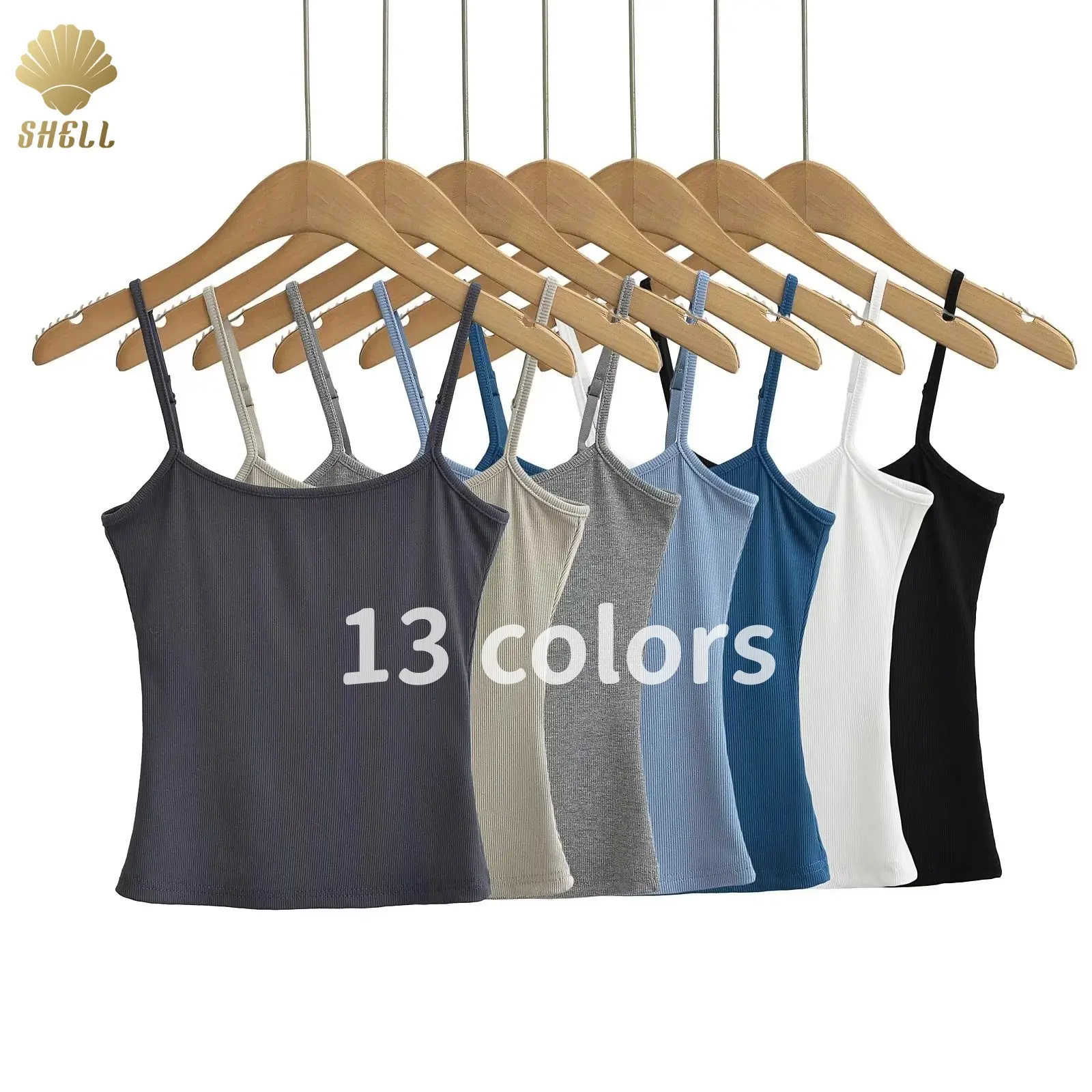 CNSHELL été Sexy plat-bouche Camisole femmes couleur unie basique mince dos court une pièce haut