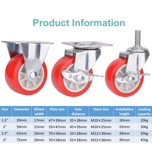 1.5 "2" 2.5 "3" xoay Đỏ Polyurethane bánh xe <span class=keywords><strong>Globe</strong></span> Caster bánh xe cấu hình thấp nhỏ PU mang Caster với phanh - Product Image 3