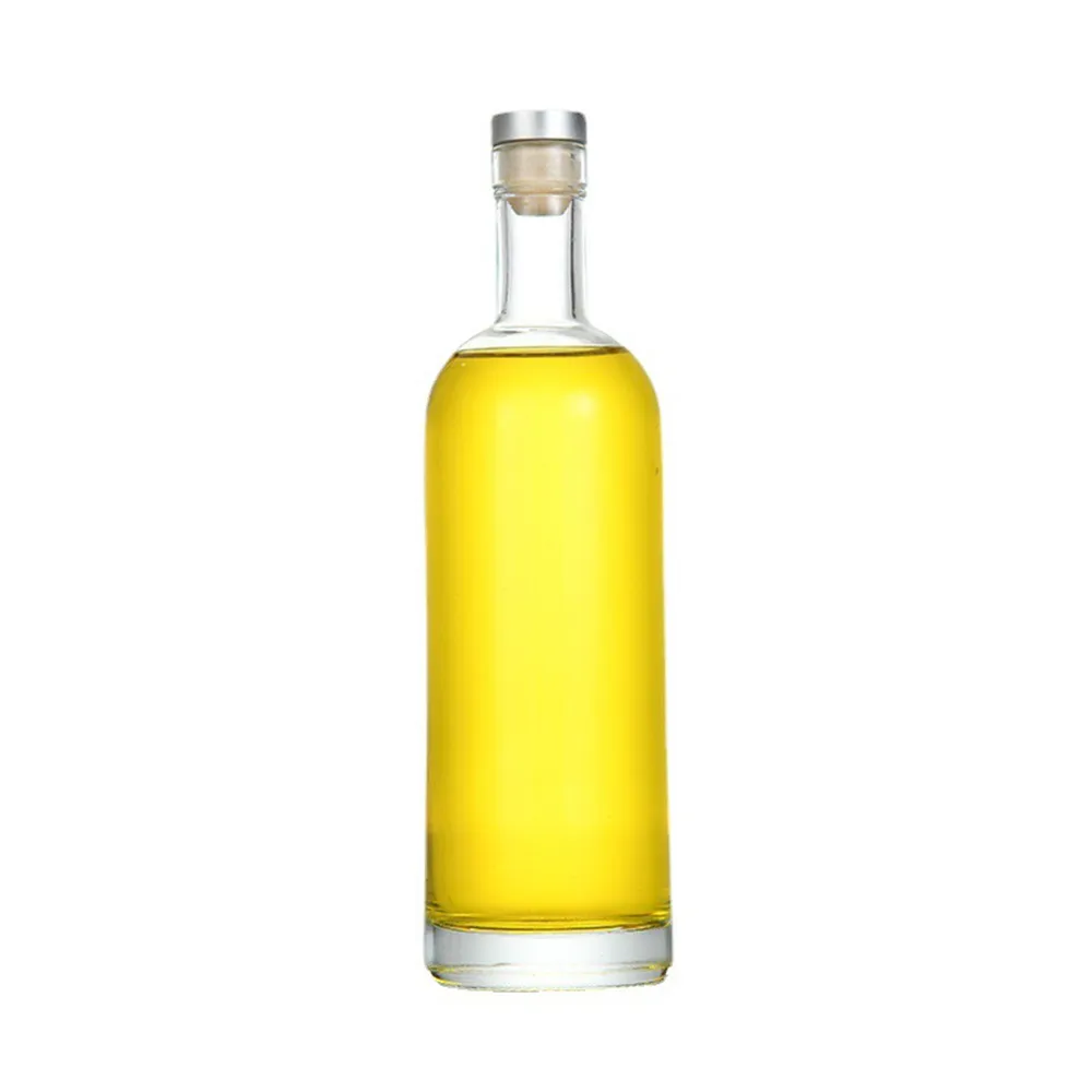 Custom Clear 500ml Round Camellia Oil Olive Oil Vinegar Flint Glass Bottle With Synthetic Cork Stopper