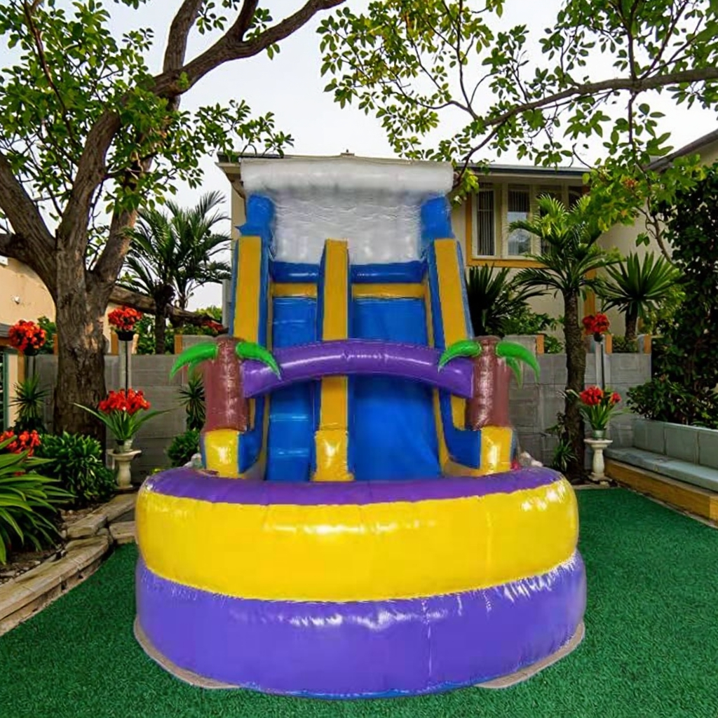 Toboggan aquatique gonflable violet 3*7m avec piscine