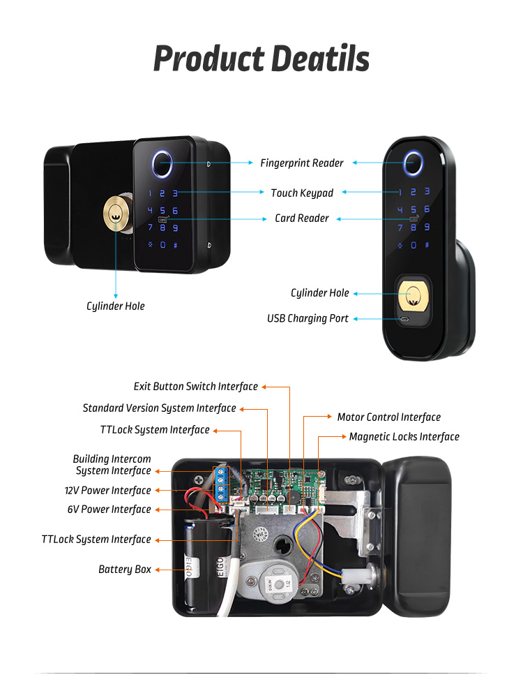 Biometric Fingerprint scanner passcode RFID Door Handle Lock Waterproof  Double side Door Lock for Garden/Home