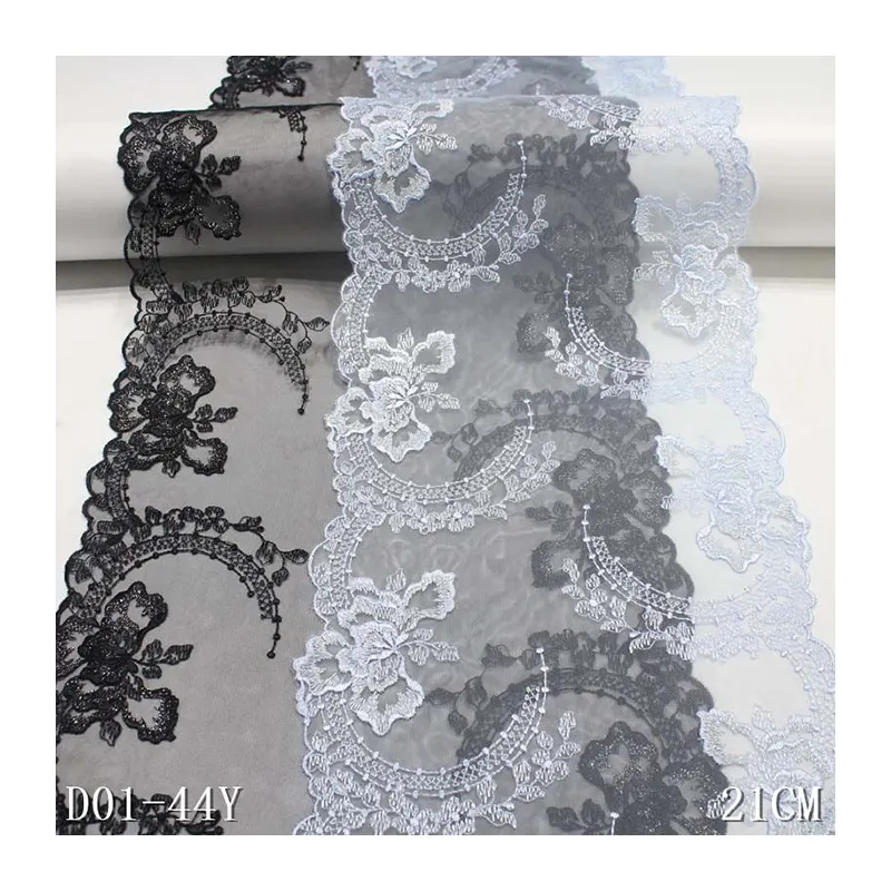レディースドレス用のエレガントな黒い花の刺Embroideryレーストリミングソフトメッシュレーストリム
