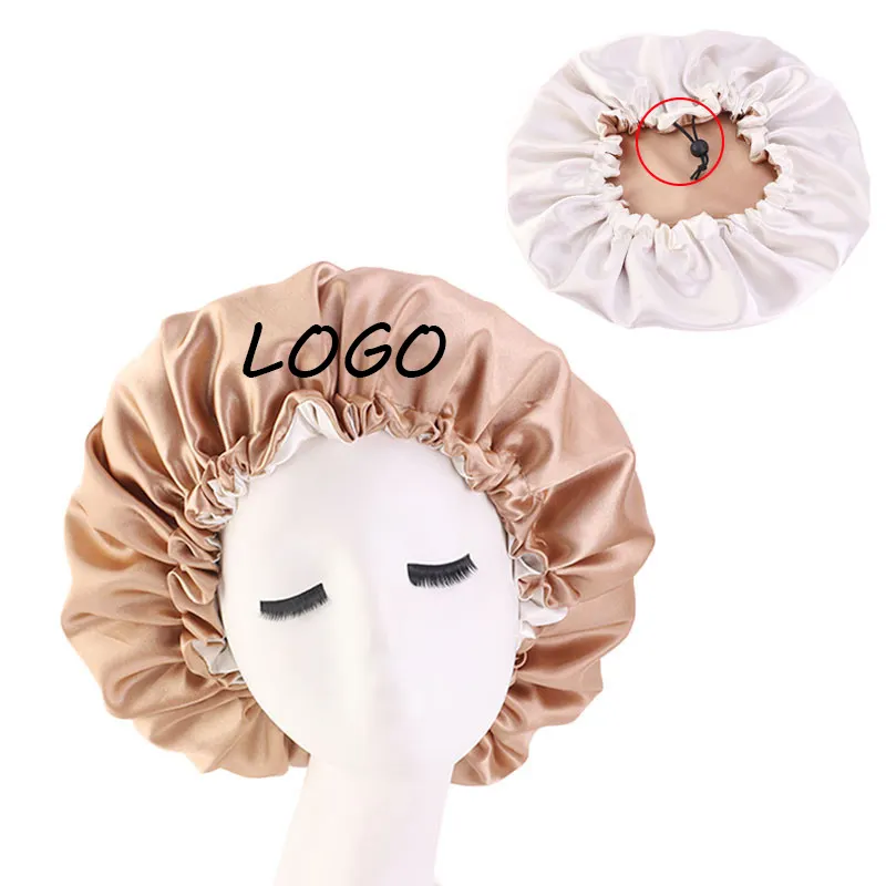 Custom Luxury Reversible Soft Satin Bonnet Private Label Silk Sleeping Cap for Long Curly Hair Cover Wrap Premium Satin Bonnet