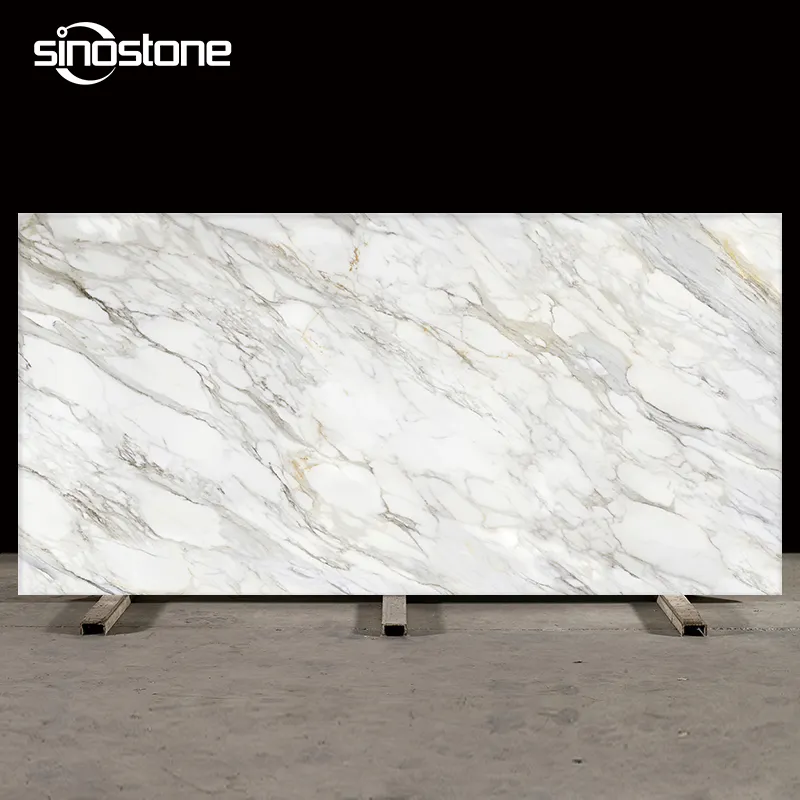 Calacatta bianco marmo grigio vena grande lastra di pietre artificiali lastra di quarzo per Kitchentop tavolo da tavolo da appoggio pietra