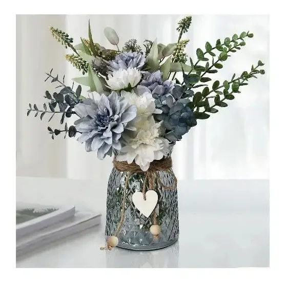 Buquê de flores artificiais com vaso, buquê de girassóis de seda artificial, arranjos de flores falsas para decoração de mesa de fazenda
