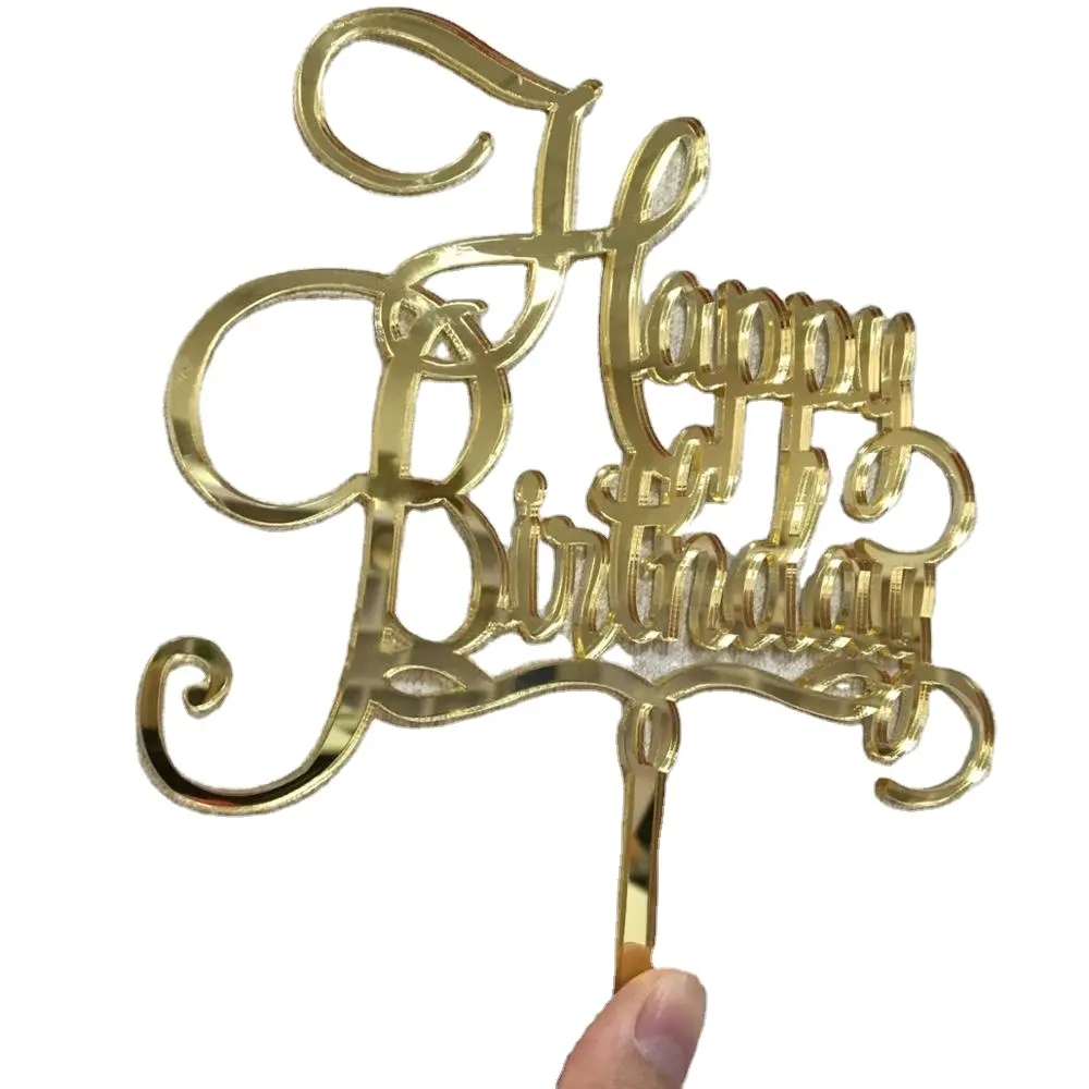 2021 personalizado espelho de corte a laser ouro acrílico feliz aniversário bolo de topper para decoração da festa