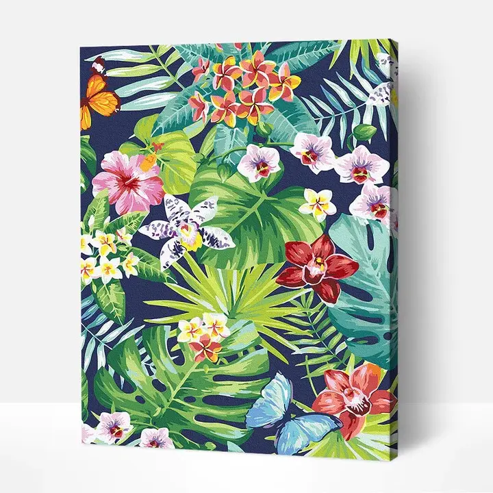 Tropical Forest Flowers DIY Paint by Numbers Adults,Canvas Oil Painting Kit Digital Painting,Acrylic Number with Paintbrushes