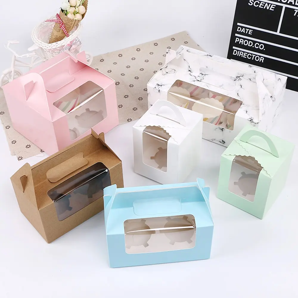 2 4 6 Holes Clear Window Handle Box Cakes Cupcake Packaging Boxes for Wedding Birthday Business Party Decor