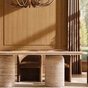 Bắc Âu thiết kế mới đá tự nhiên đồ nội thất màu be travertine Bàn Ăn Tròn chân travertine bảng hình bầu dục để bán - Product Image 2