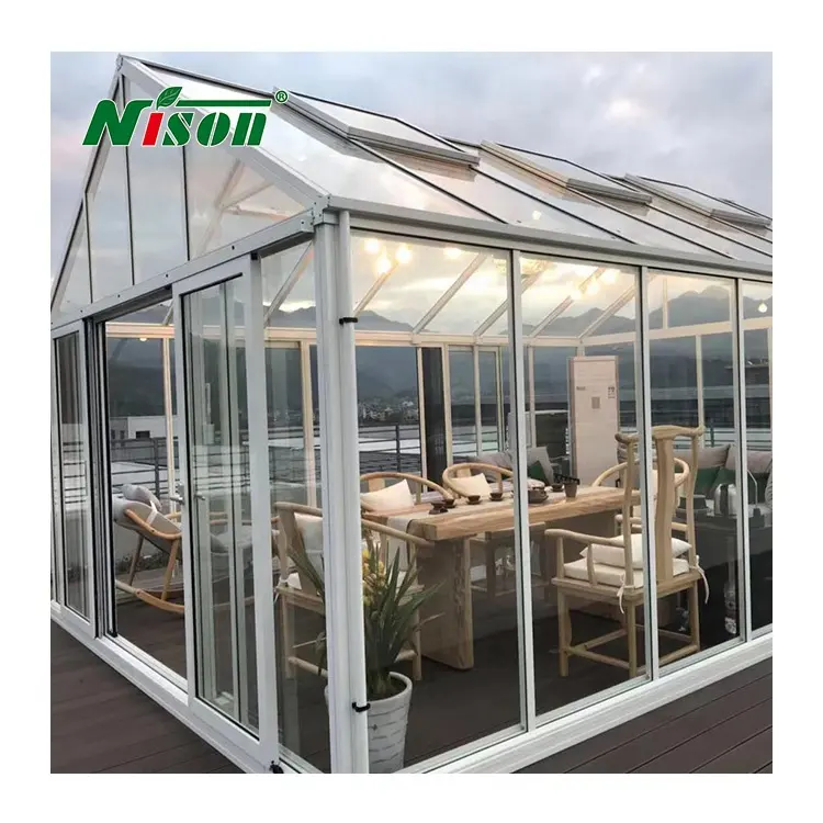 Nison DIY casa de cristal personalizada solo aluminio invierno jardín invernadero SunroomGreenhouse Solarium triángulo aluminio Sunroom