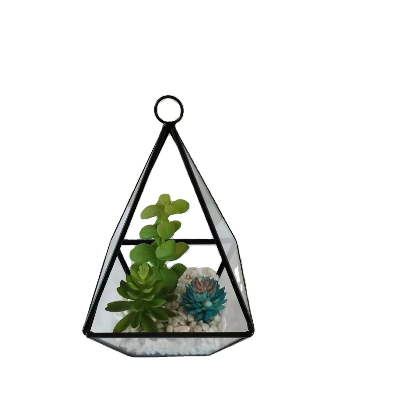 Supporto per piante in vetro a forma di triangolo geometrico appeso vaso di fiori trasparente terrario in vetro appeso
