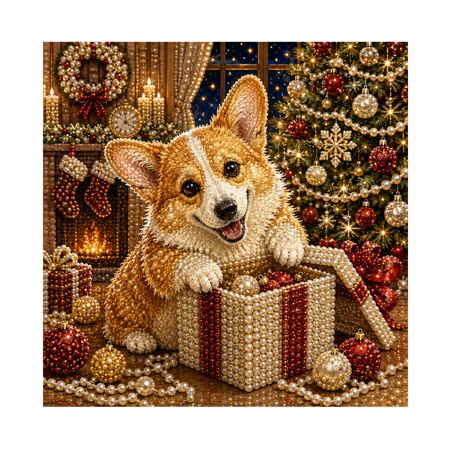 ZZC0978 Christmas Animal Dog Pearl Painting