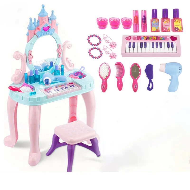 Jinming Play House Toy Tocador con Piano Maquillaje Mesa Juguete Niños Tocador