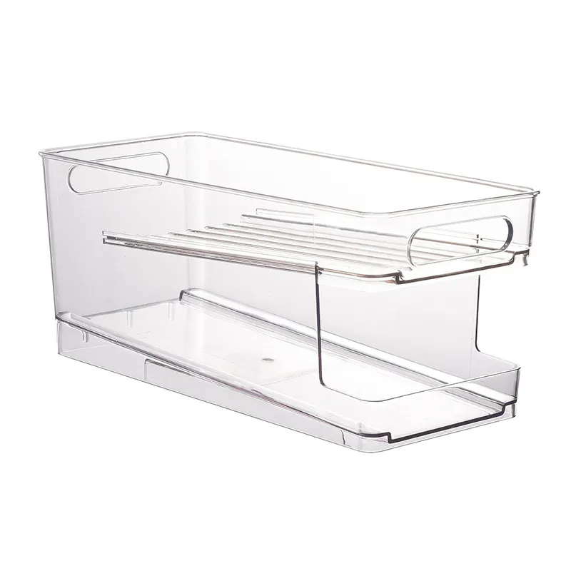 Nevera de cocina transparente, contenedor de latas de cerveza de cola, frutas y verduras, caja de almacenamiento de alimentos frescos, conjunto organizador de nevera