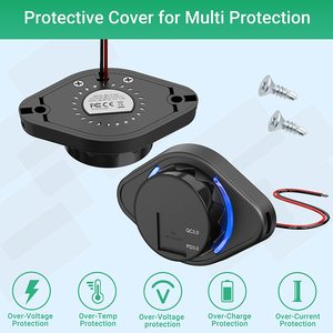 12V/24V QC3.0 + PD双<span class=keywords><strong>USB</strong></span>端口充电器电源适配器防水发光二极管双插座汽车配件