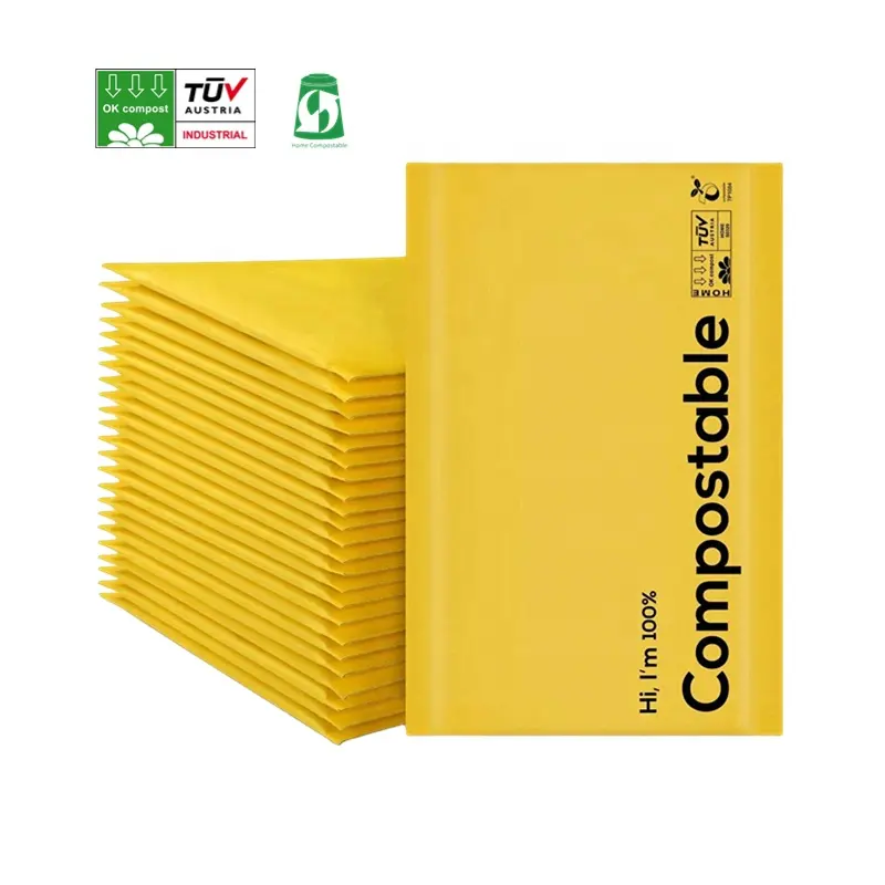 Imballaggio compostabile 100% caldo Custom eco-friendly spedizione biodegradabile imbottita buste per posta Kraft bolle Mailer sacchetti