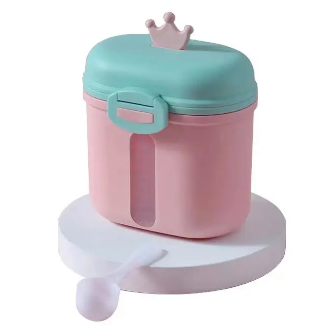 Yeni stil taç şekilli 360 ml kapasiteli toz ve kaşık ayrı plastik taşınabilir bebek süt tozu saklama kutusu seyahat için