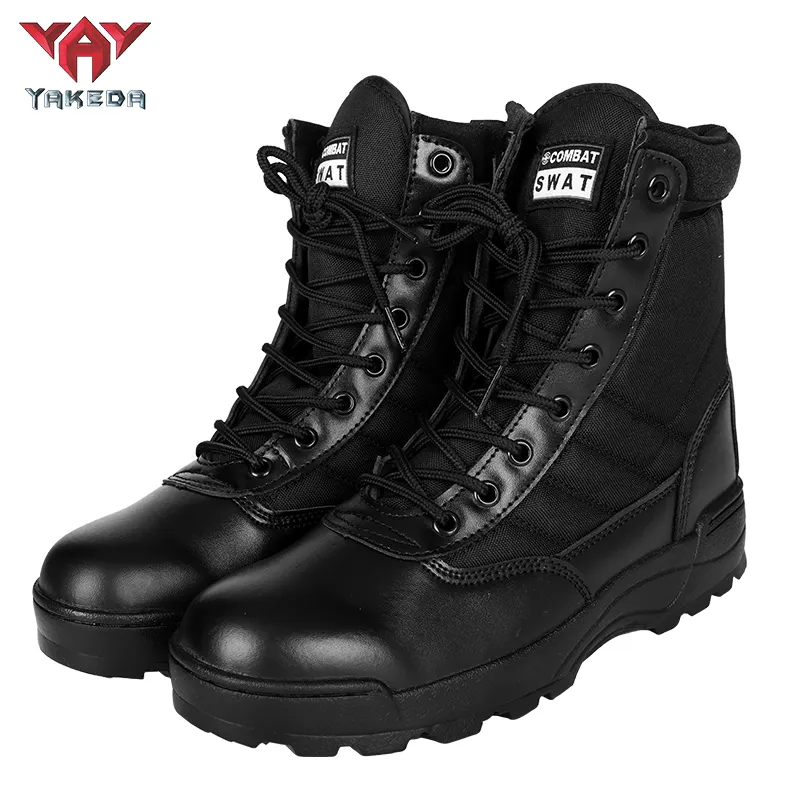 Yakeda-zapatos de entrenamiento de combate de tobillo alto para hombre, Botas impermeables al aire libre de camuflaje, Botas tácticas de cuero