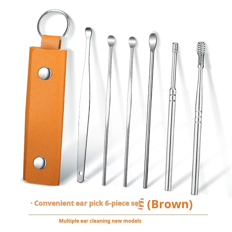 A set of 6-piece brown ear spoons