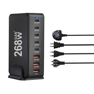 268W USBC充電器タイプCPD100WGaN急速充電USB-C USB-Aポート電話タブレットおよびラップトップ用デスクトップ充電器ステーション - Product Image 1