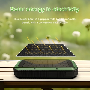 Banco de energía solar portátil con luz LED para acampar 20000mAh 3 dispositivos de carga 10W Salida IPX4 a prueba de agua - Product Image 2