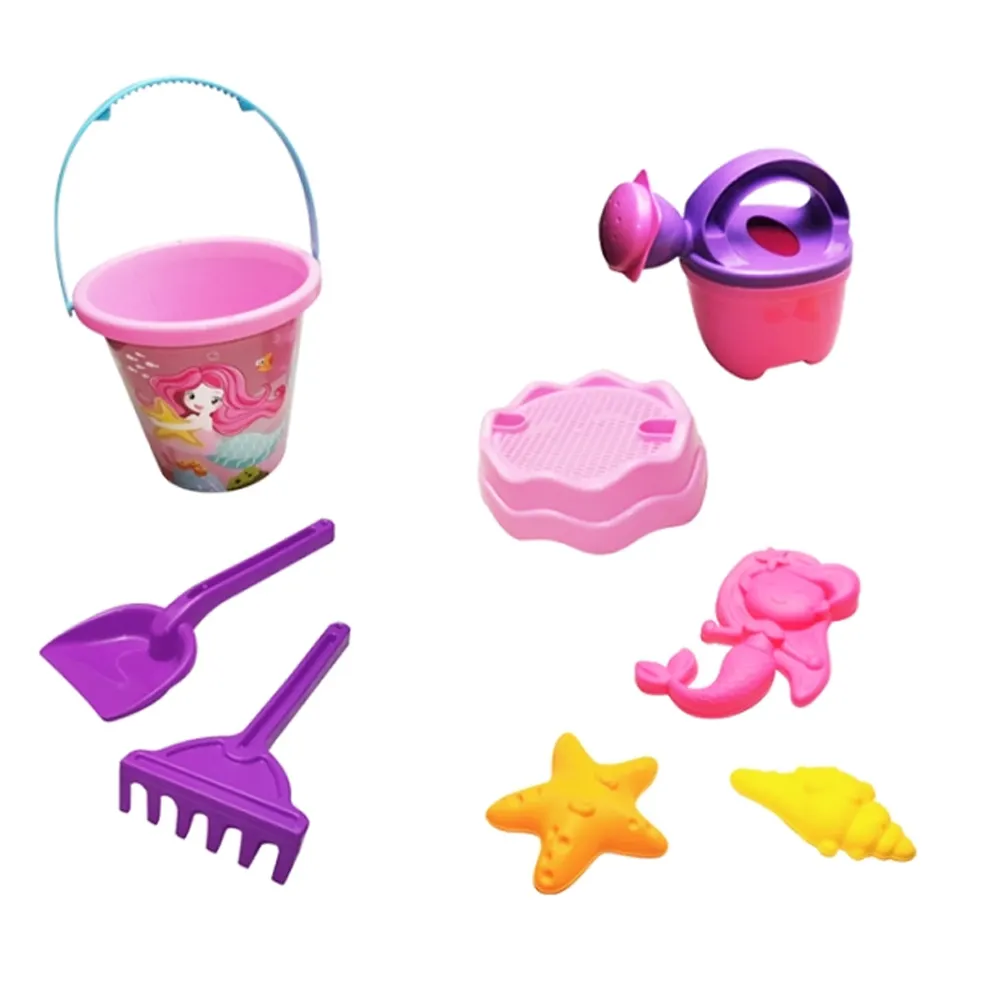 Secchio giocattolo da spiaggia a sirena da 8 pezzi con stampo in sabbia Guangdong Beach Toys intera vendita