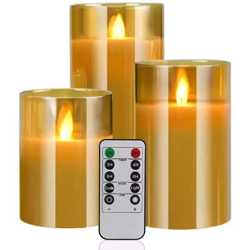 Glass Battery Operated LED Flameless Candles with Remote and Timer Real Wax Candles Flickering Light for Festival Party Decor