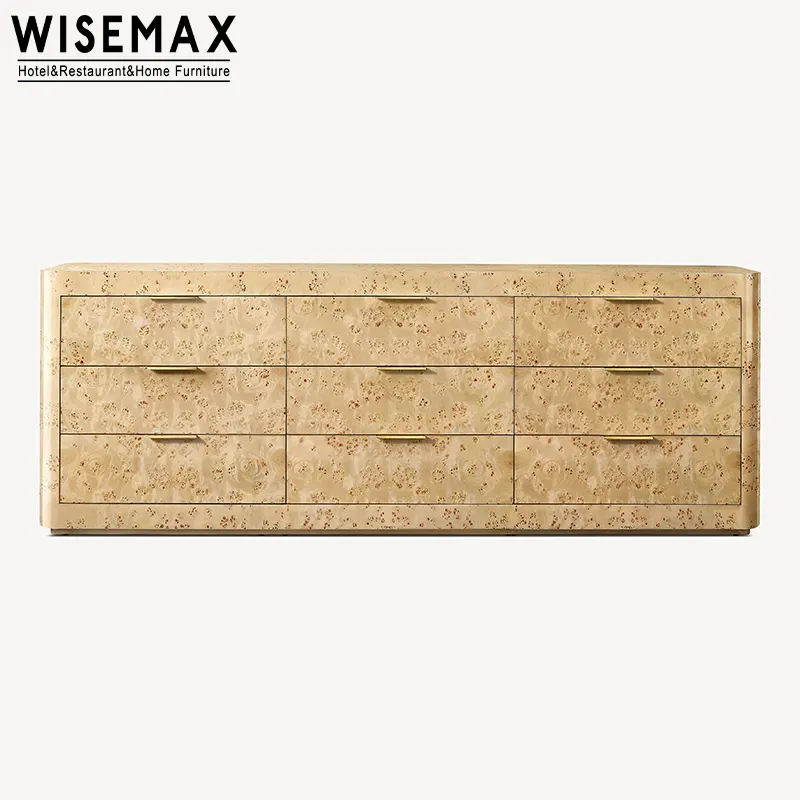 Wisemax Móveis para sala de estar Armário minimalista com 9 gavetas retangular de madeira brilhante, móveis para casa em estilo retrô