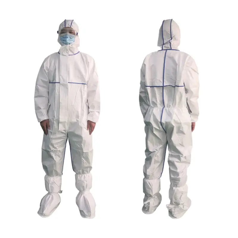 Combinaisons de protection EPI bleues vêtements d'isolation antistatique Combinaison jetable à capuche approuvée CE sans couvre-pied