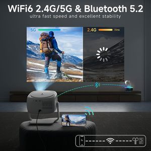 WiFi ve Bluetooth açık taşınabilir 4K destek projektör otomatik odaklama ile 360 ° ayarlanabilir Stand akıllı Mini projektör
