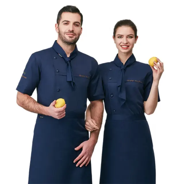 Sunyue atacado de uniforme de cozinha, barato, mangas curtas, casacos de chef feminino, preto personalizado, jaquetas de cozinha